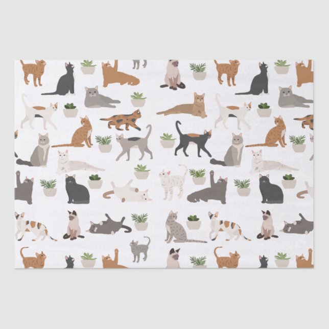 Cute Cats and House Plants Decoupage Tissue Paper (Front)