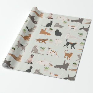 Cute Cats and House Plants Wrapping Paper