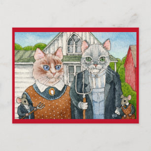 Cute Cats and Mice, American Gothic postcard