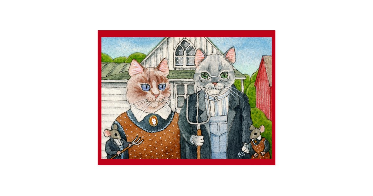 Cute Cats And Mice American Gothic Postcard Zazzle Com