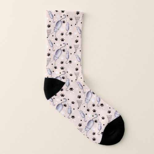 Cute Cats And Paws Watercolor Pattern Socks