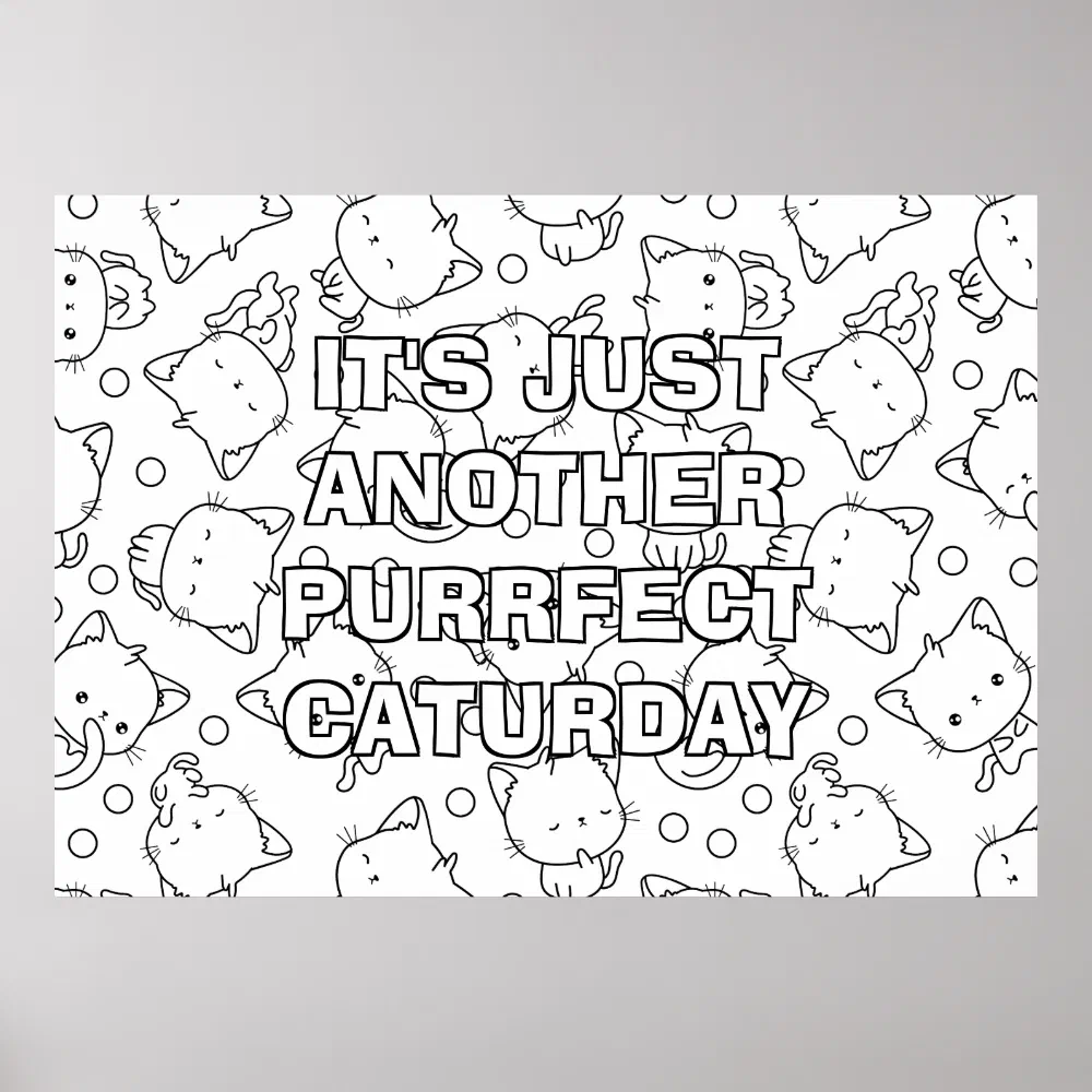 Cute Cats and Polka Dots Large Coloring Poster