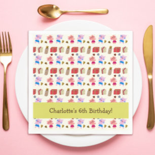 Cute Cats and Presents Yellow Kids Birthday Napkins