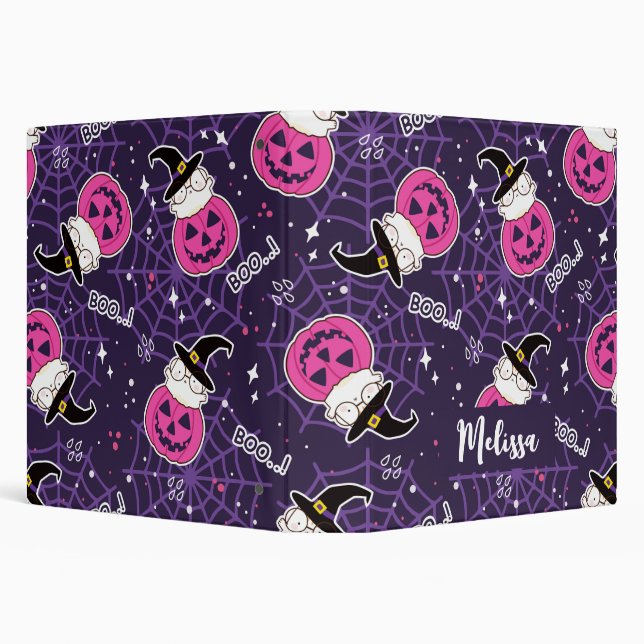 Cute Cats and Pumpkins Halloween Pattern 3 Ring Binder (Background)