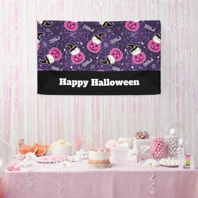 Cute Cats and Pumpkins Halloween Pattern Banner (Party)