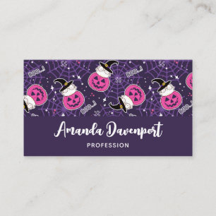 Cute Cats and Pumpkins Halloween Pattern Business Card