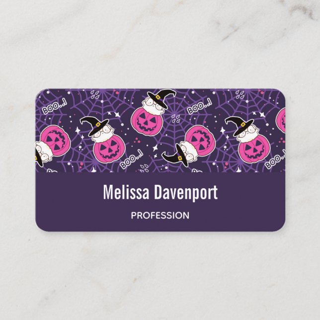 Cute Cats and Pumpkins Halloween Pattern Business Card (Front)