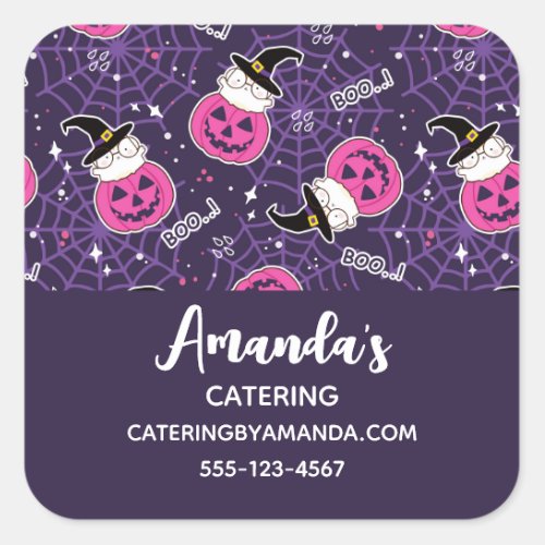 Cute Cats and Pumpkins Halloween Pattern Business Square Sticker