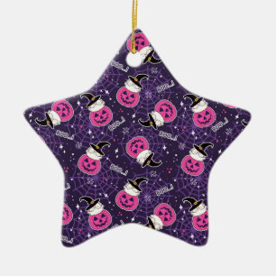 Cute Cats and Pumpkins Halloween Pattern Ceramic Ornament