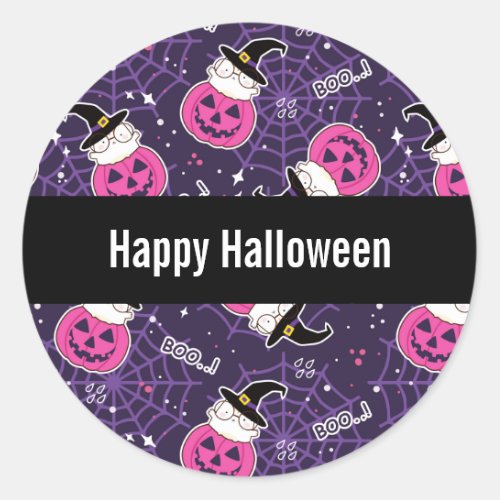Cute Cats and Pumpkins Halloween Pattern Classic Round Sticker