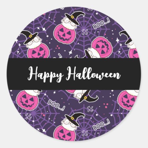 Cute Cats and Pumpkins Halloween Pattern Classic Round Sticker