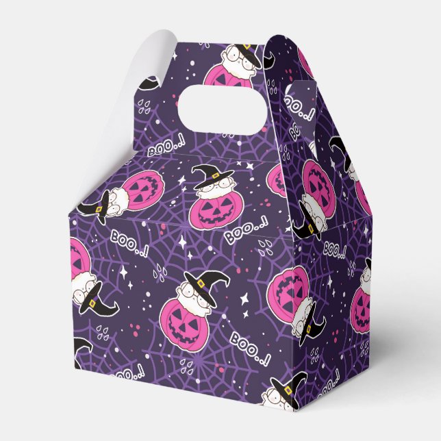 Cute Cats and Pumpkins Halloween Pattern Favor Boxes (Front Side)