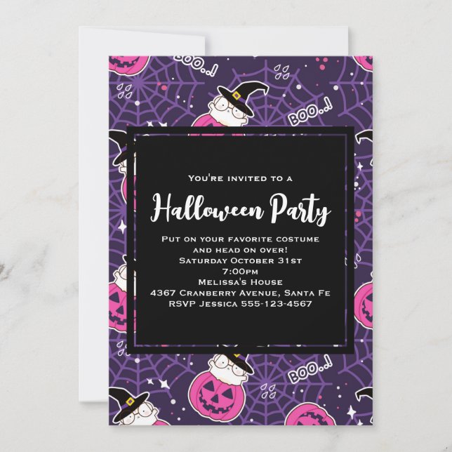 Cute Cats and Pumpkins Halloween Pattern Invitation (Front)