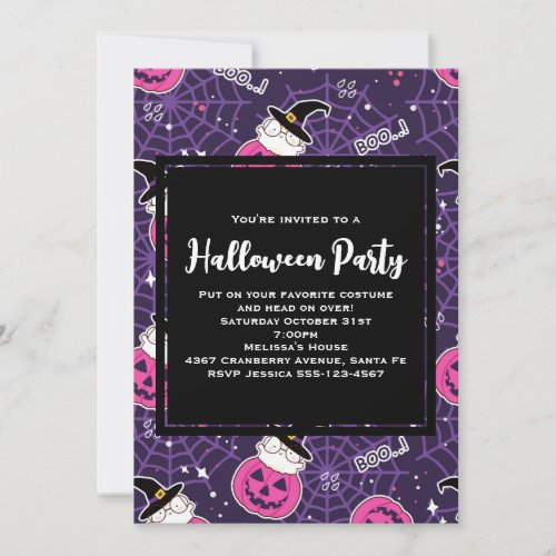 Cute Cats and Pumpkins Halloween Pattern Invitation