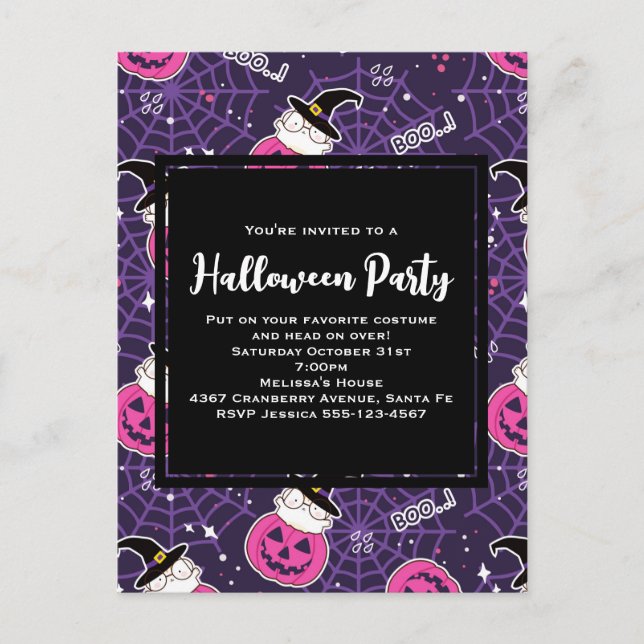 Cute Cats and Pumpkins Halloween Pattern Invite (Front)