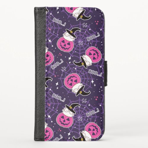 Cute Cats and Pumpkins Halloween Pattern iPhone X Wallet Case