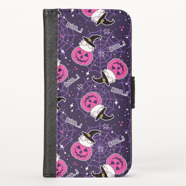 Cute Cats and Pumpkins Halloween Pattern iPhone Wallet Case (Front)