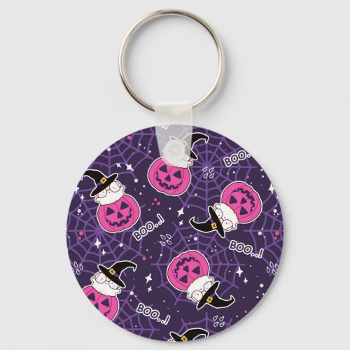 Cute Cats and Pumpkins Halloween Pattern Keychain