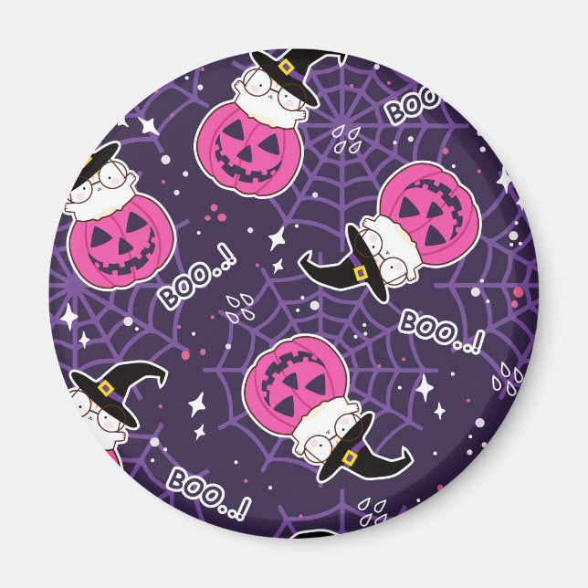 Cute Cats and Pumpkins Halloween Pattern Magnet (Front)