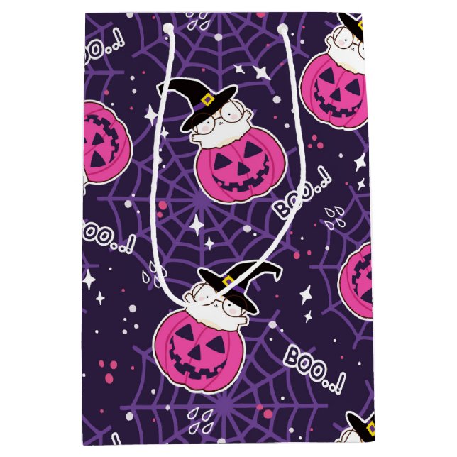 Cute Cats and Pumpkins Halloween Pattern Medium Gift Bag (Front)