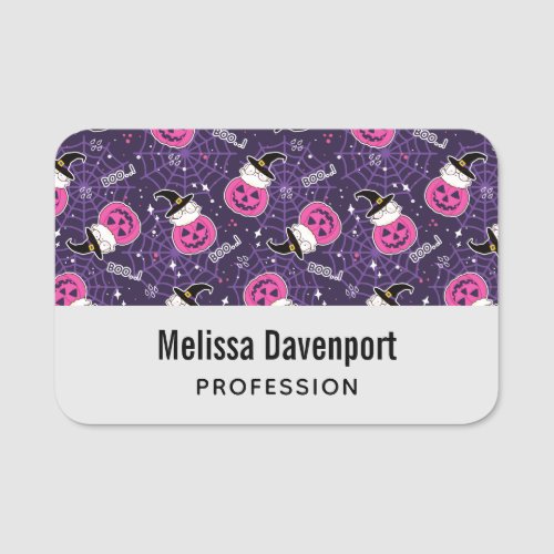 Cute Cats and Pumpkins Halloween Pattern Name Tag