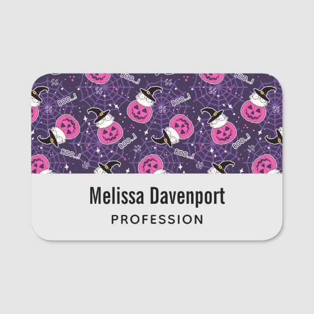 Cute Cats and Pumpkins Halloween Pattern Name Tag (Front)