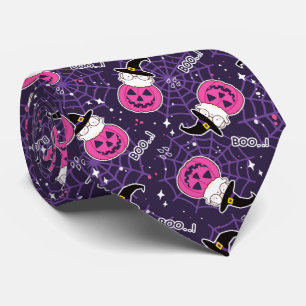 Cute Cats and Pumpkins Halloween Pattern Neck Tie