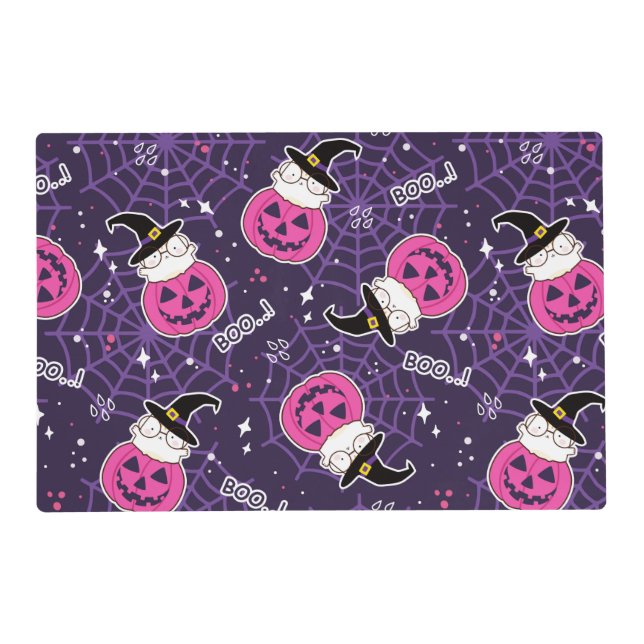 Cute Cats and Pumpkins Halloween Pattern Placemat (Front)