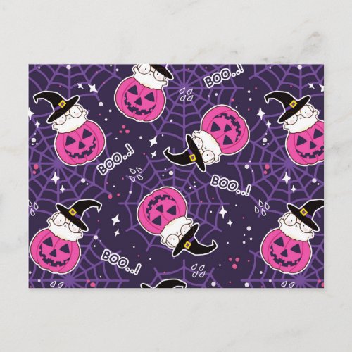 Cute Cats and Pumpkins Halloween Pattern Postcard