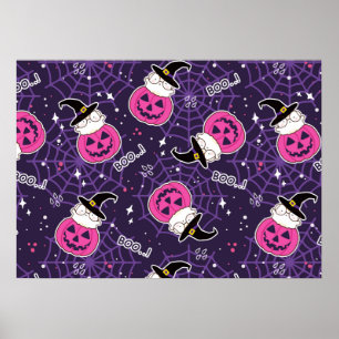 Cute Cats and Pumpkins Halloween Pattern Poster