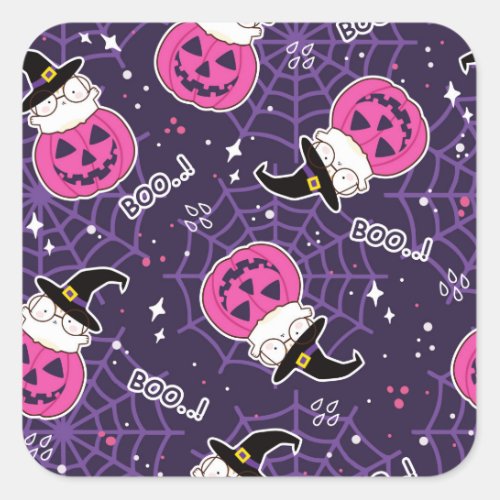 Cute Cats and Pumpkins Halloween Pattern Square Sticker
