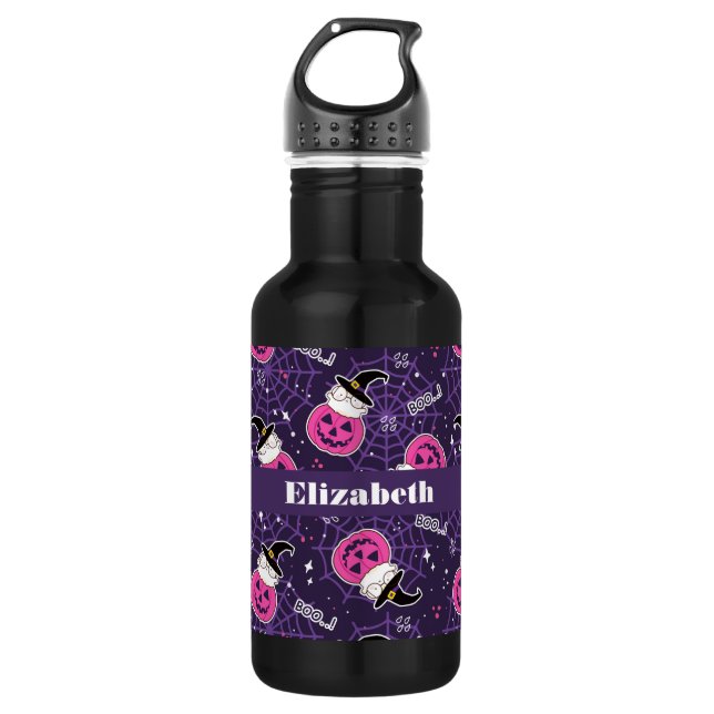 Cute Cats and Pumpkins Halloween Pattern Stainless Steel Water Bottle (Front)