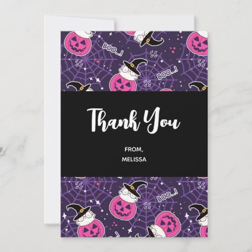 Cute Cats and Pumpkins Halloween Pattern Thank You Card