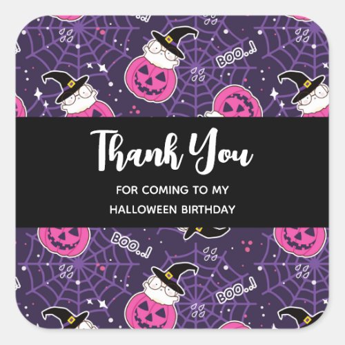 Cute Cats and Pumpkins Halloween Pattern Thank You Square Sticker