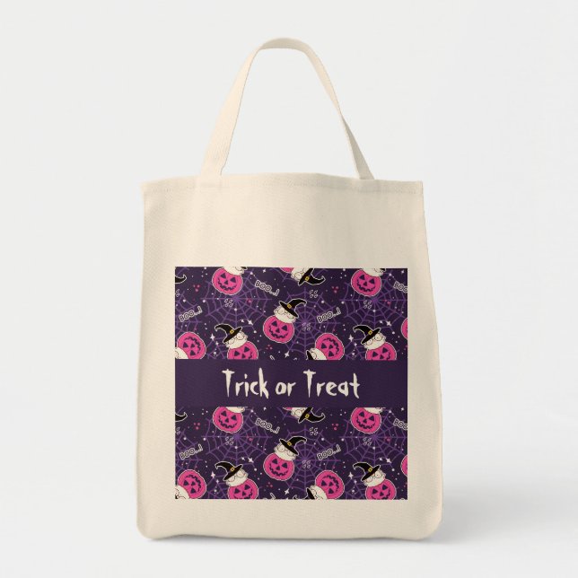 Cute Cats and Pumpkins Halloween Pattern Tote Bag (Front)