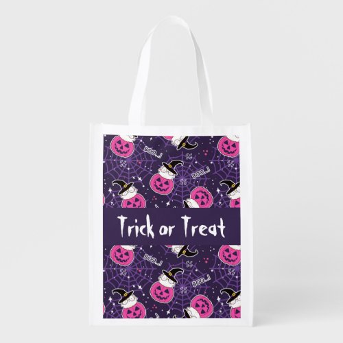 Cute Cats and Pumpkins Halloween Trick or Treat Grocery Bag