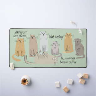 Cute Cats and Quotes Sage Green Desk Mat