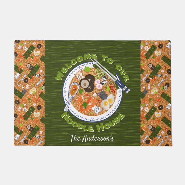 Cute Cats and Ramen Doormat (Front)