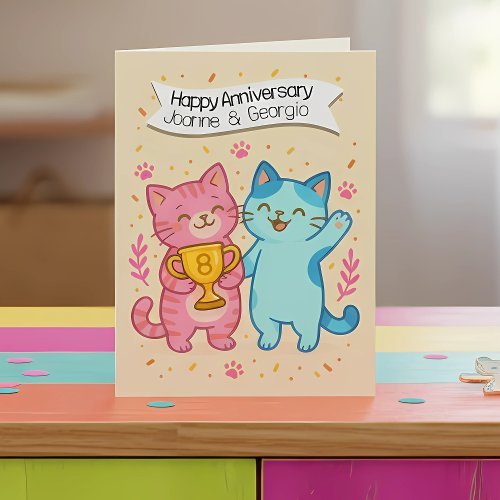 cute cats 8th wedding anniversary card