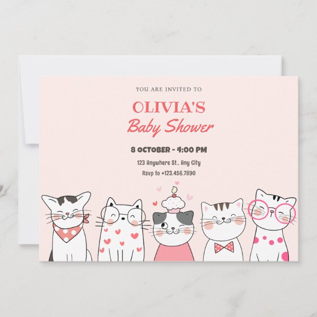 Cute cats baby shower invitation (Front)