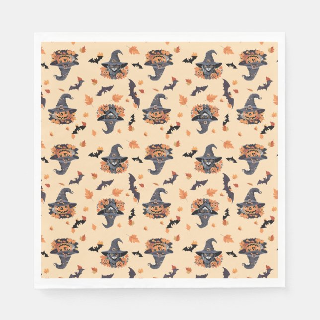 Cute Cats Bats & Pumpkins Halloween Napkins (Front)