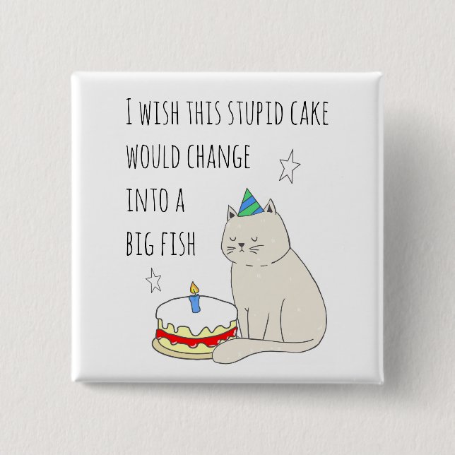 Cute Cat's Birthday Cake Wish Button (Front)
