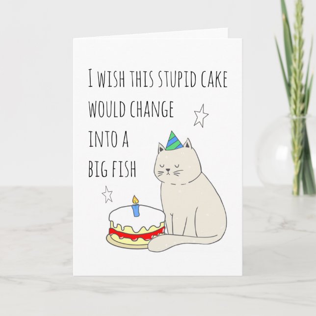 Cute Cat's Birthday Cake Wish Card (Front)