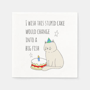 Cute Cat's Birthday Cake Wish Napkins