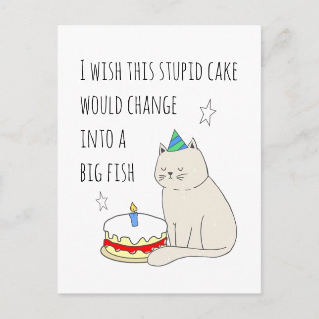 Cute Cat's Birthday Cake Wish Postcard (Front)