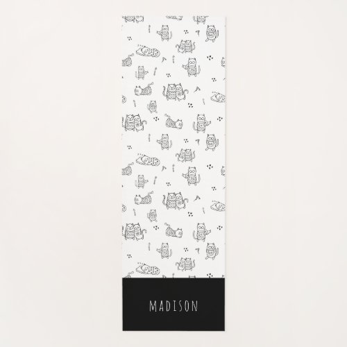 Cute Cats Black and White Doodle Pattern  Yoga Mat