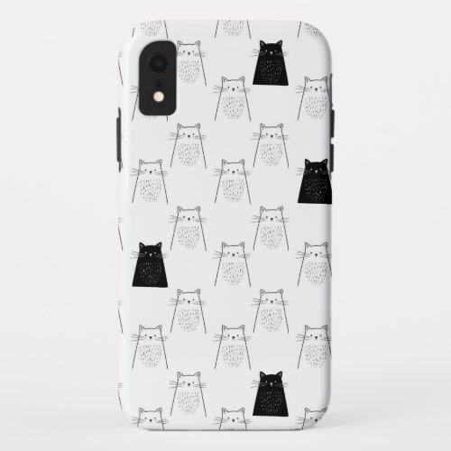 Cute Cats _ Black  White Pattern iPhone XR Case