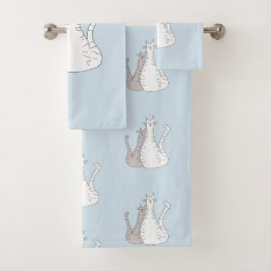 Cute Cats Blue Gray Pattern Bath Towel Set