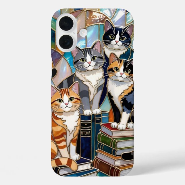 Cute Cats Bookshelf Phone Case Cat Lover (Back)