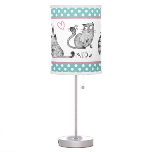 Cute Cats Butterflies Polka Dots 2 Table Lamp